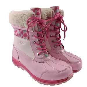 UGG Australia Butte II Patent Pink Truckee  Boots Big Girl Size 5 Shearling READ